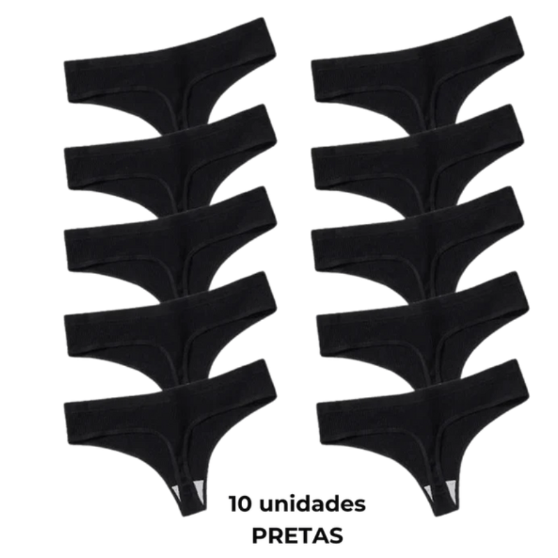 Kit de 10 Calcinhas Fio Dental em Algodão sem Costura