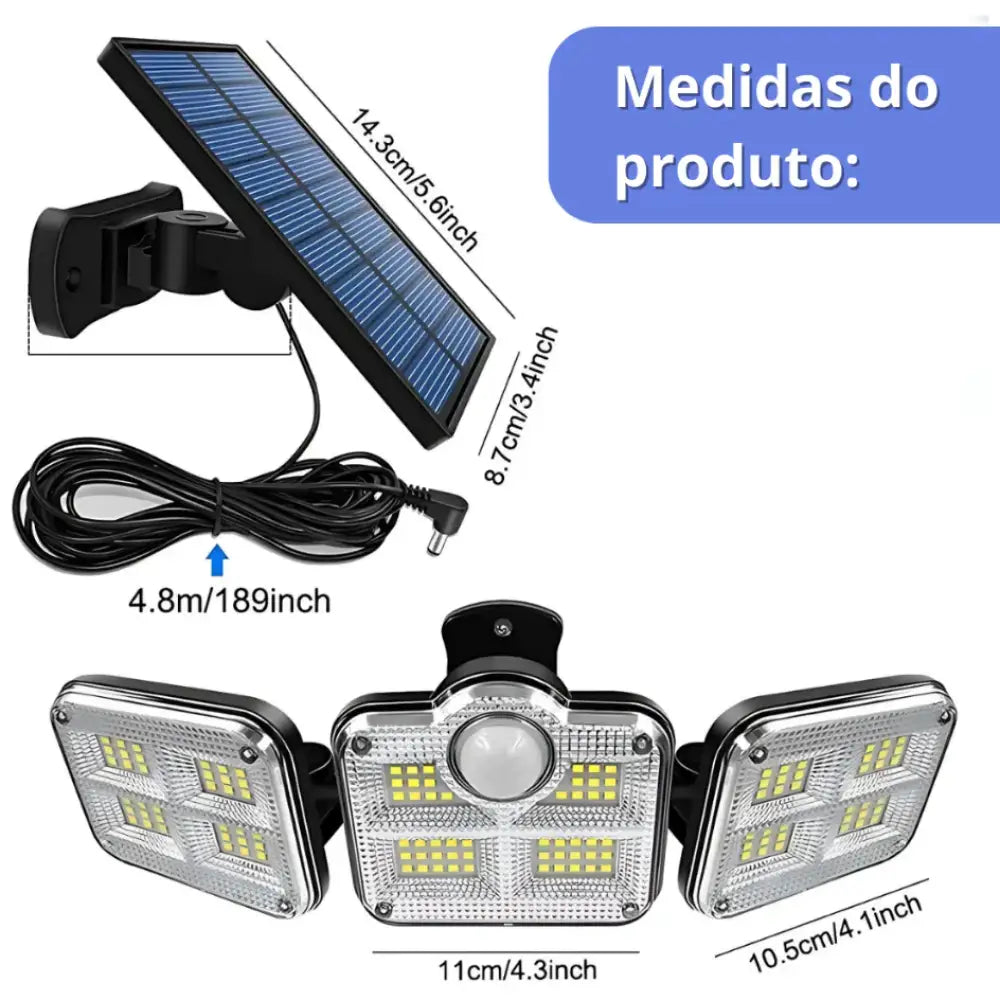 Refletor Led Solar Com 3 Cabeças 800W - SolarFlash