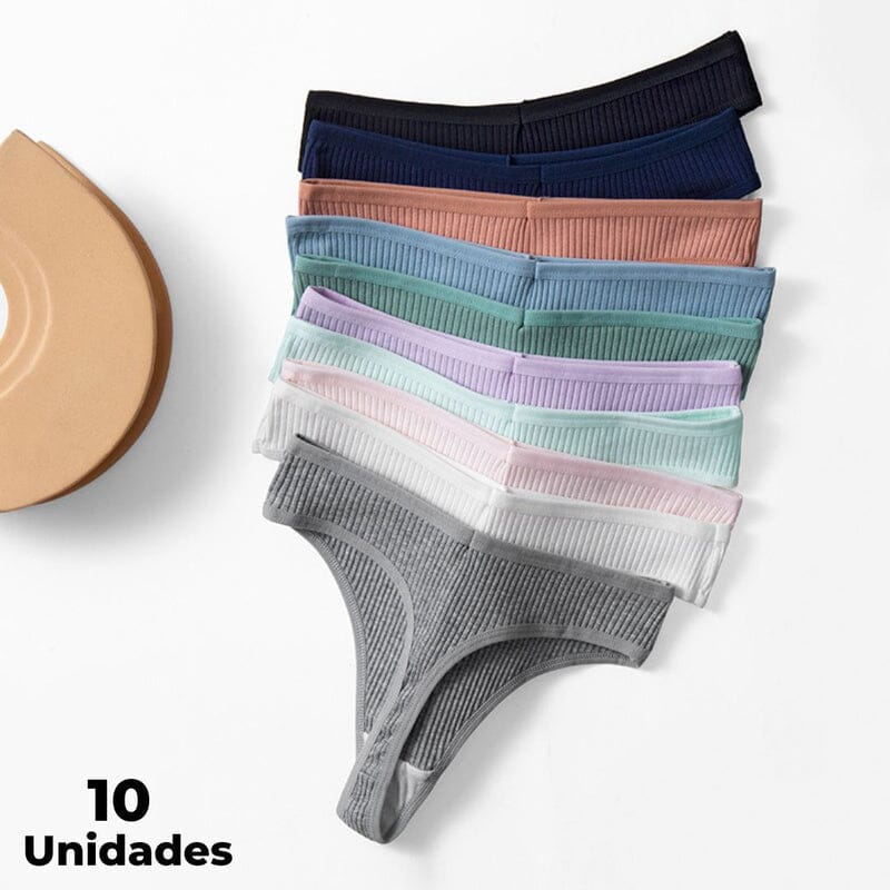 Kit de 10 Calcinhas Fio Dental em Algodão sem Costura