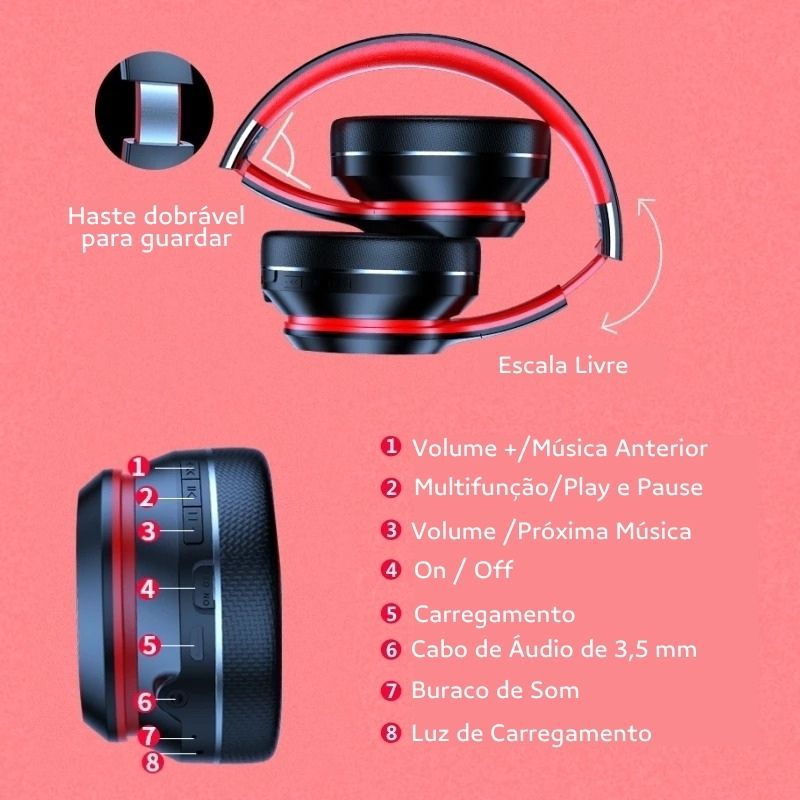 Headphone Bluetooth Dobrável HD200